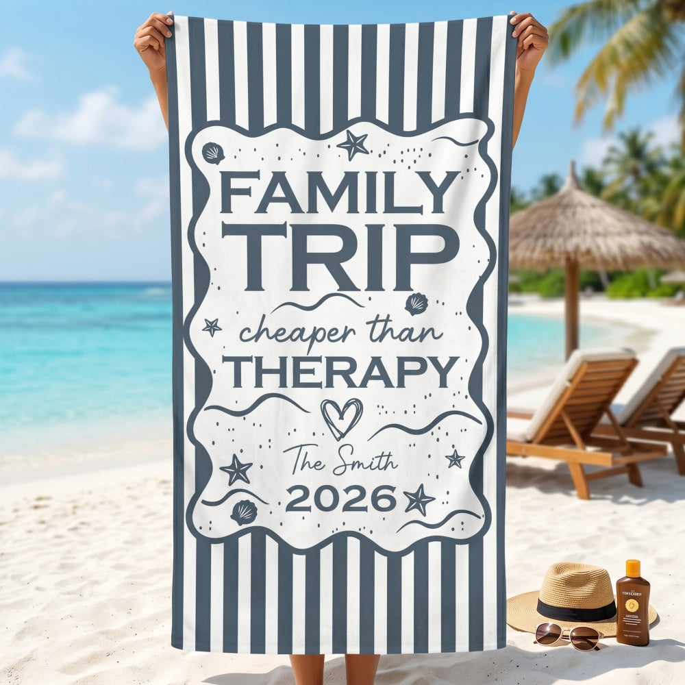Personalized Name Year Beach Towel With Retro Stripe For Besties Summer Trip