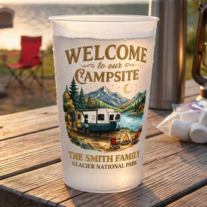 Personalized Family Name Plastic Cups With National Park Campsite For Summer Camping Party Trip