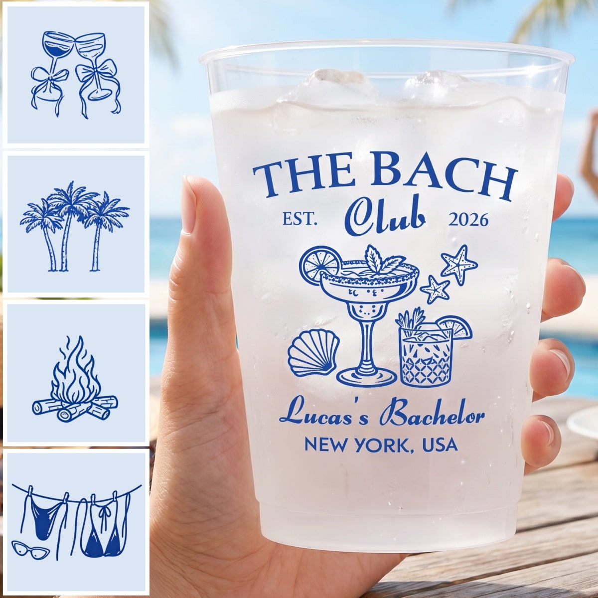 Personalized Bride Name Plastic Cups With Bikini Design For Couple Engaged Beach Party