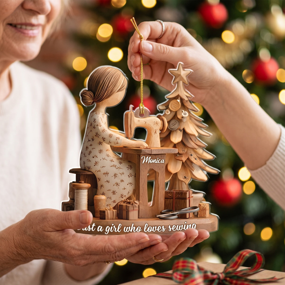 Personalized Name Acrylic Ornament With Sewing Machine Design For Christmas Tree Decor