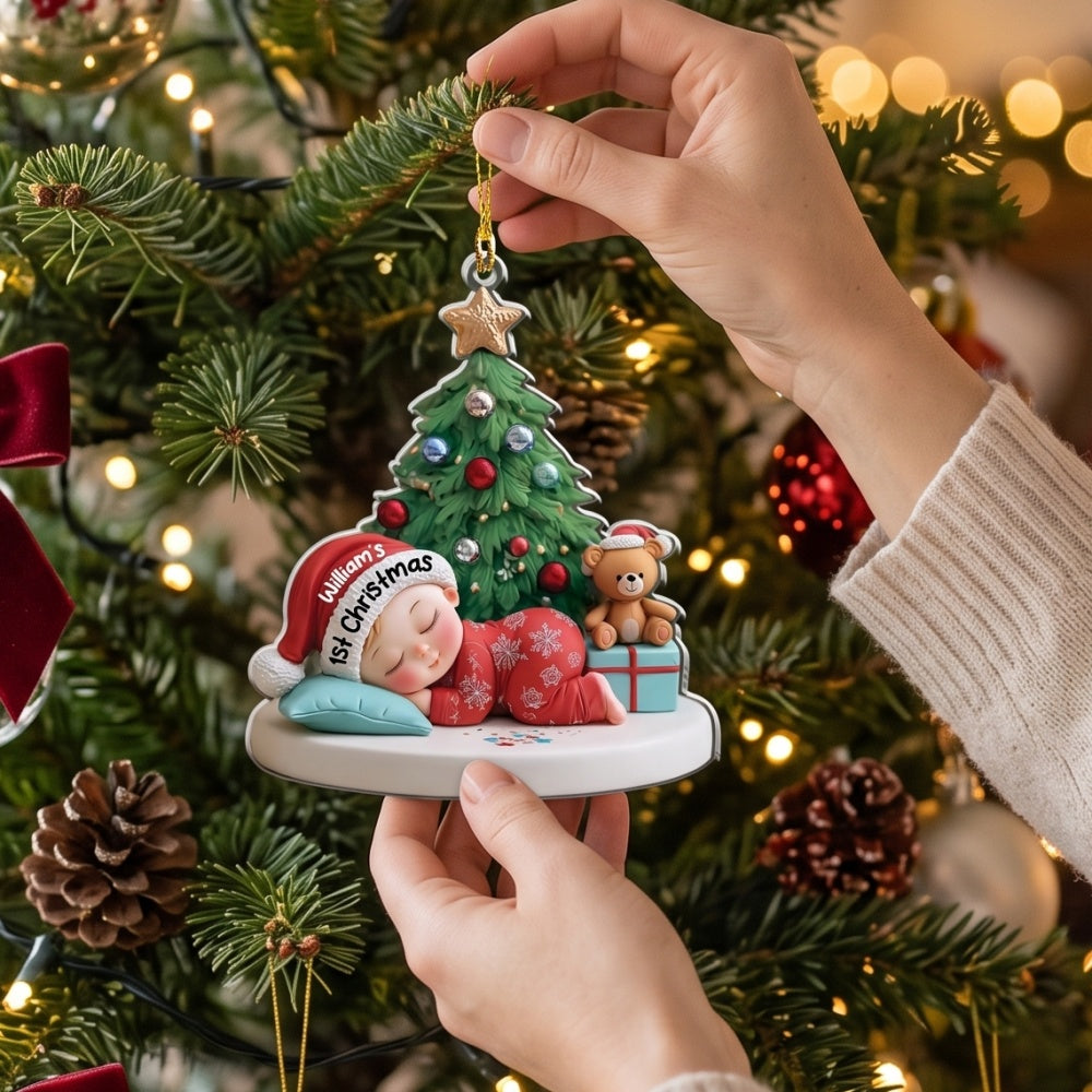 Personalized Santa Hat Sleeping Baby First Christmas Ornament For New Parents Present