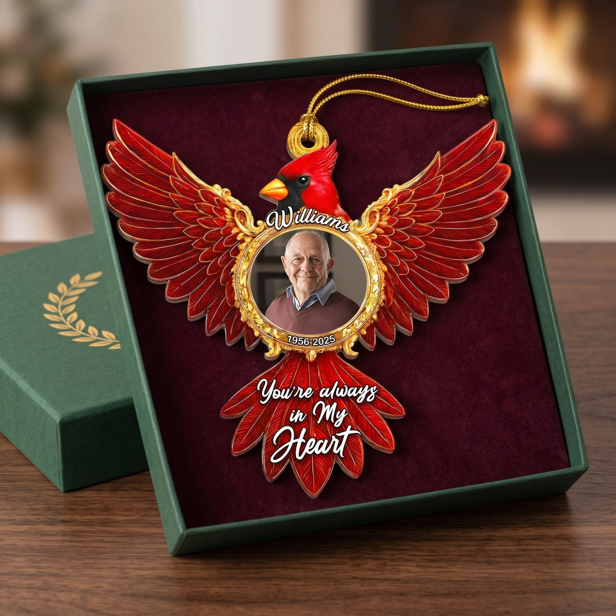 Personalized Photo Loss Of Loved One Memorial Ornament With Cardinal Wings For Christmas Tree Decor