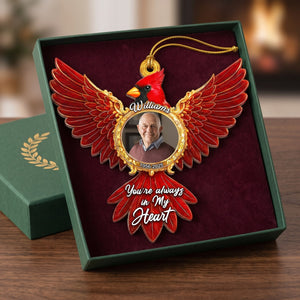 Personalized Photo Loss Of Loved One Memorial Ornament With Cardinal Wings For Christmas Tree Decor