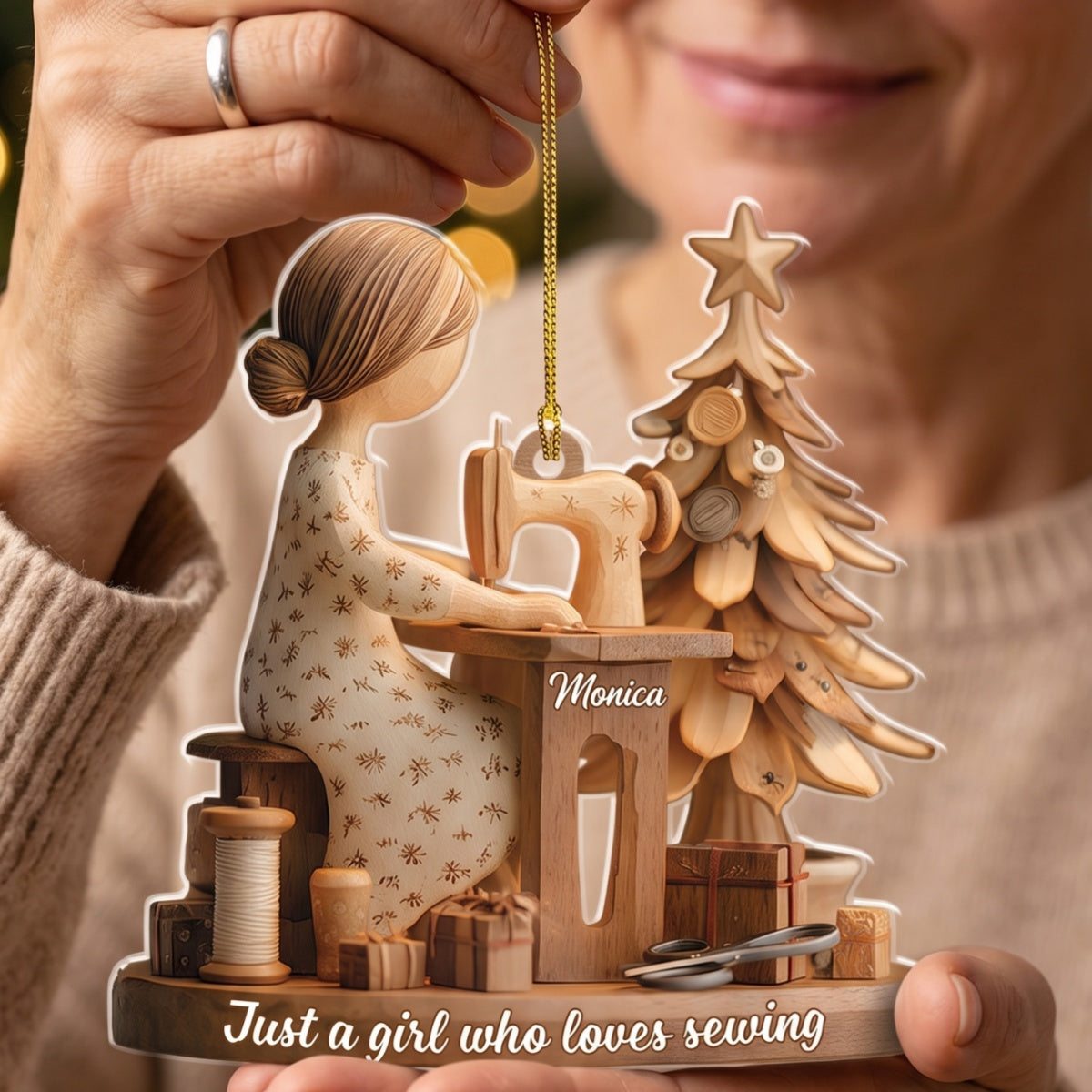 Personalized Name Acrylic Ornament With Sewing Machine Design For Christmas Tree Decor