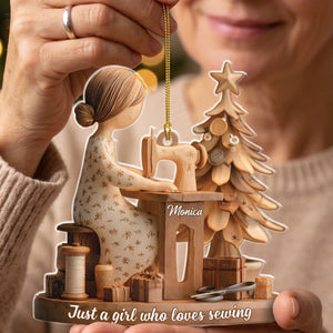 Personalized Name Acrylic Ornament With Sewing Machine Design For Christmas Tree Decor