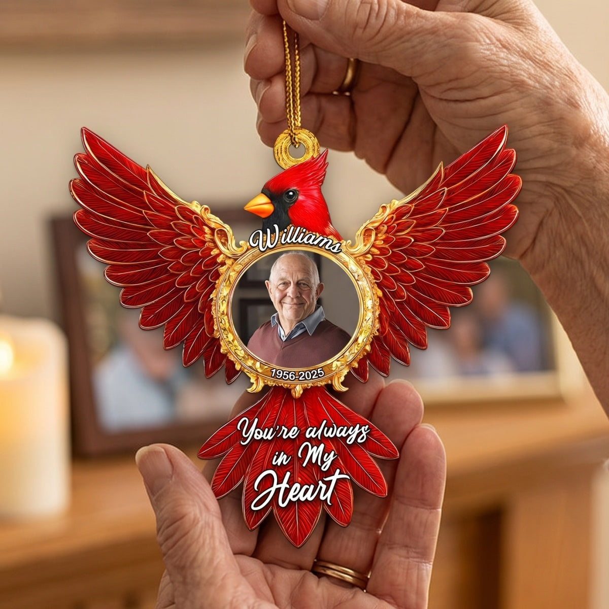 Personalized Photo Loss Of Loved One Memorial Ornament With Cardinal Wings For Christmas Tree Decor