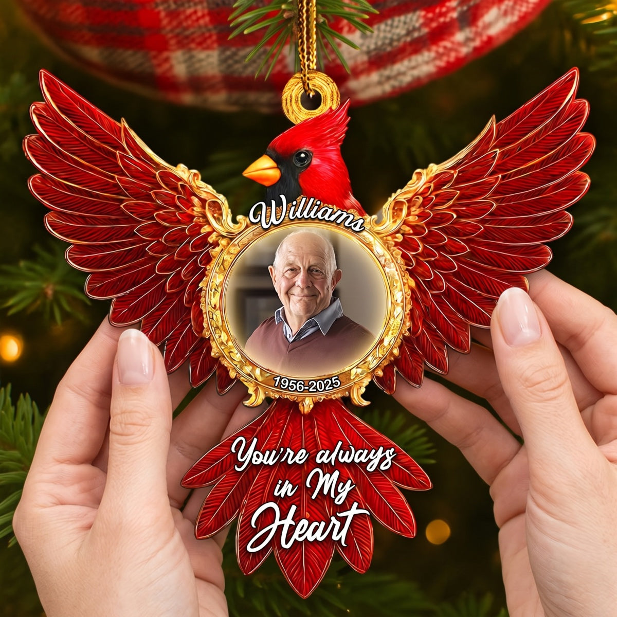 Personalized Photo Loss Of Loved One Memorial Ornament With Cardinal Wings For Christmas Tree Decor