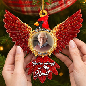 Personalized Photo Loss Of Loved One Memorial Ornament With Cardinal Wings For Christmas Tree Decor
