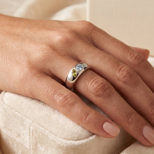 Personalized Double Birthstone Ring With Marquise & Round Gemstone For Birthday Gift