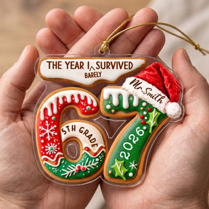 Personalized Grade & Name 67 Slang Ornament With "The Year I Survived" Cookie For Christmas