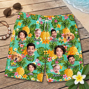 Custom Photo Names Hawaiian Beach Shorts With Tropical Floral Graphic For Summer Gift