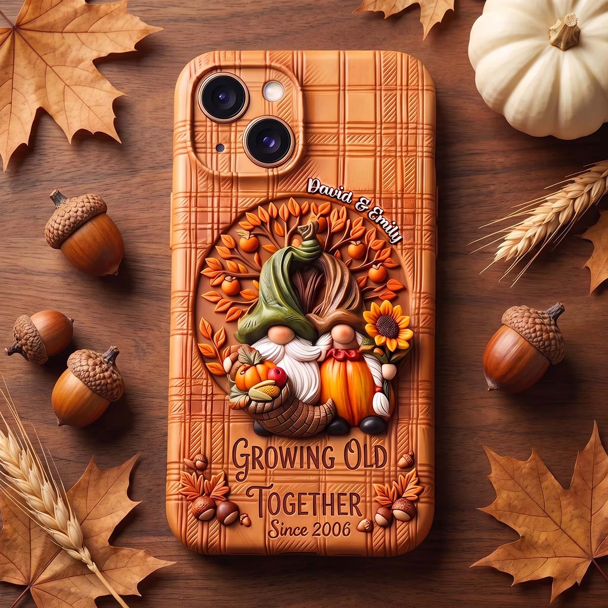 Fall With You Gnome Personalized Couple Phone Case - Gifts For Couple