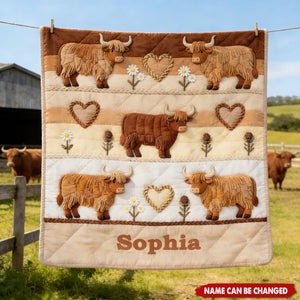 Personalized 3D Effect Highland Cow Blanket With Name | Housewarming Birthday Gift For Cows Lovers Couples Kids & Nursery Decor