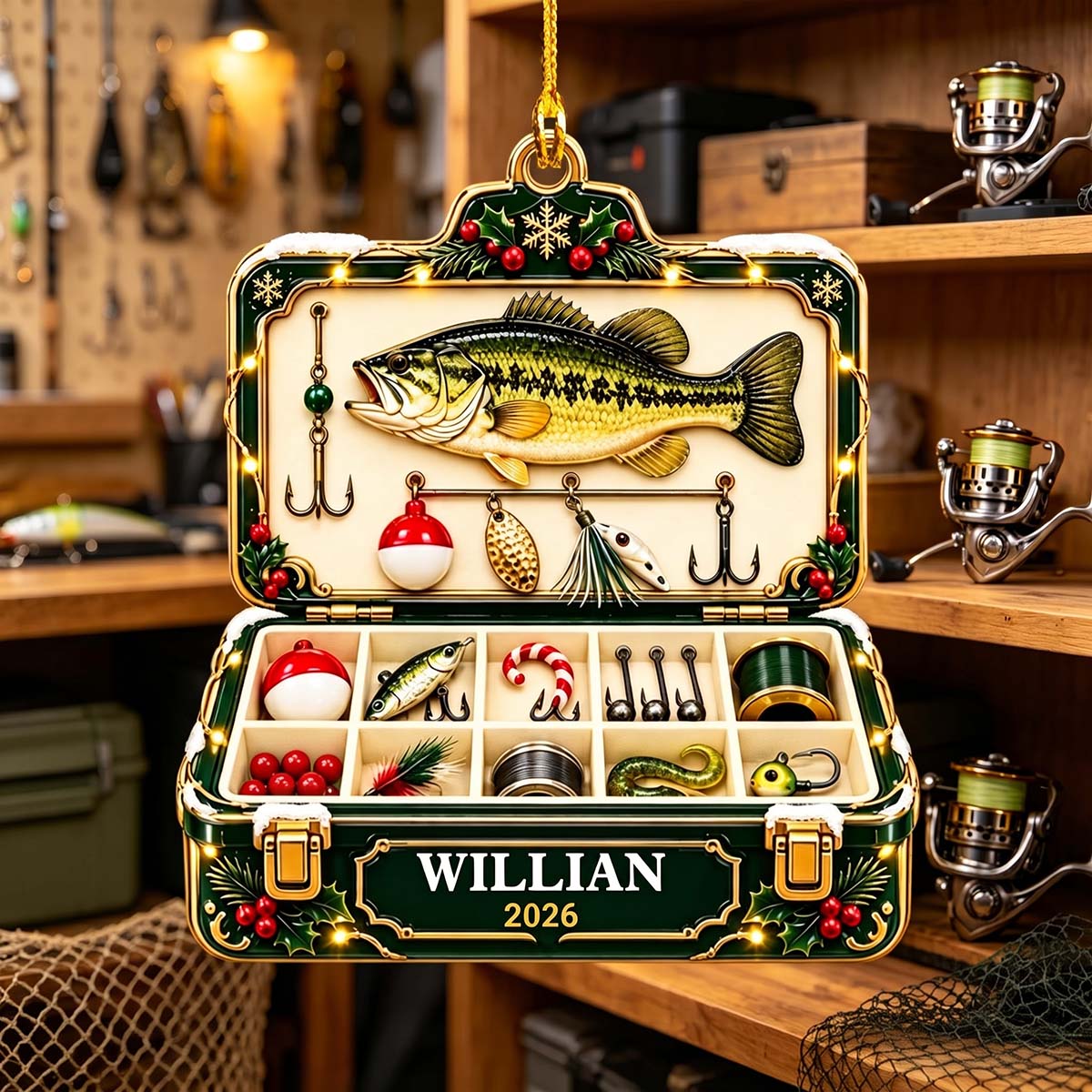 Personalized Fishing Tackle Box Acrylic Ornament - Christmas Gift For Dad Husband Grandpa Fisherman