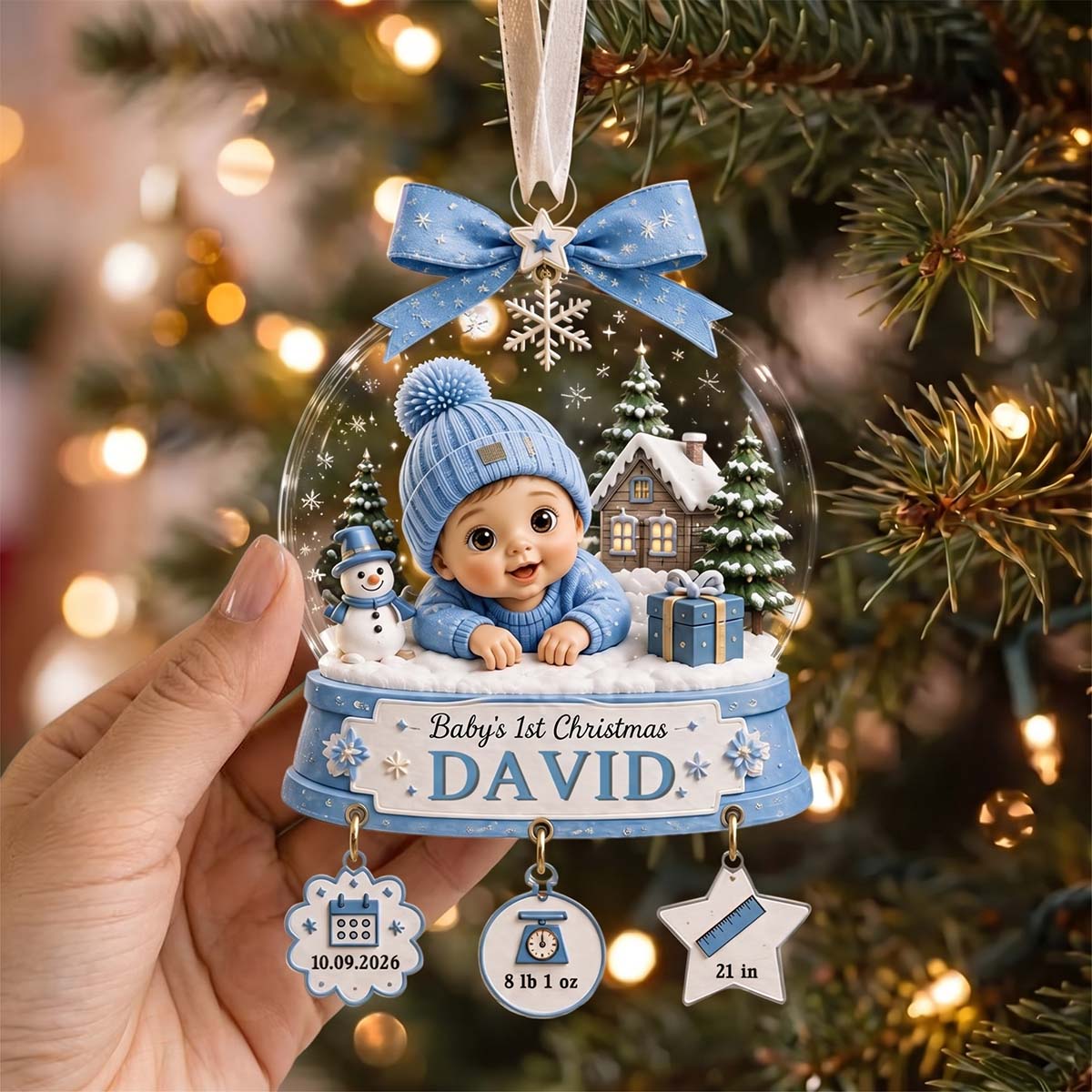 Personalized Baby's First Christmas Acrylic Ornament | Christmas Gift For Newborn Baby Boy Girl
