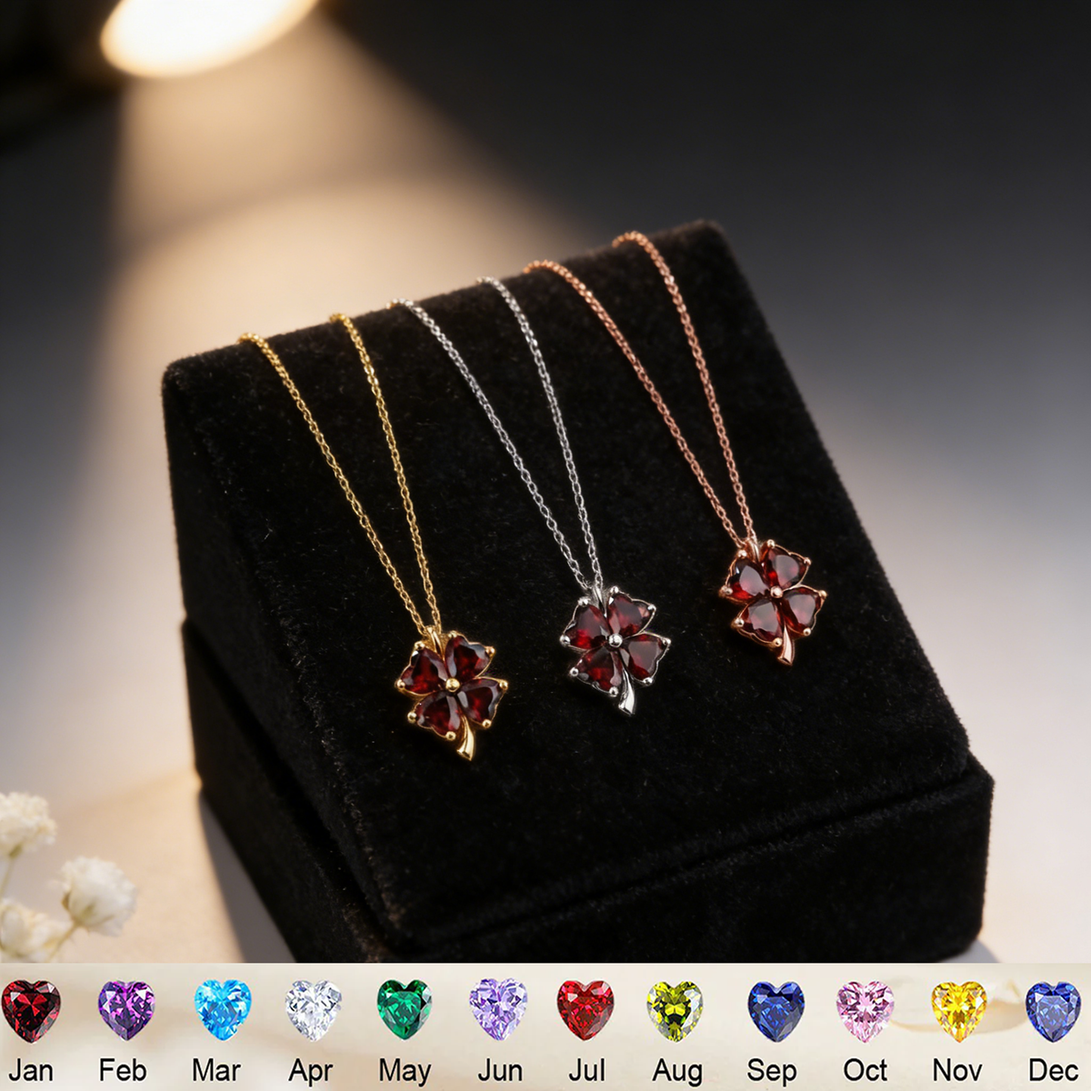 Personalized Lucky Four Leaf Clover Necklace With Heart Birthstone |  Mother's Day Gift For Mom