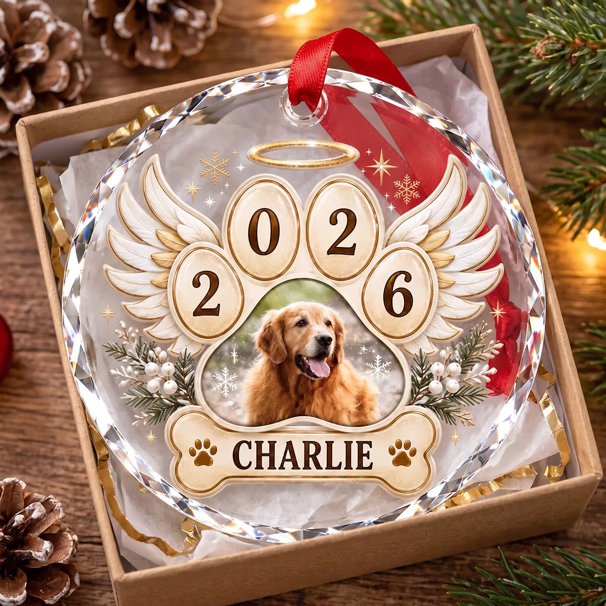 Personalized Pet Memorial Glass Ornament 2026 | Christmas Remembrance Gift For Pet Lover