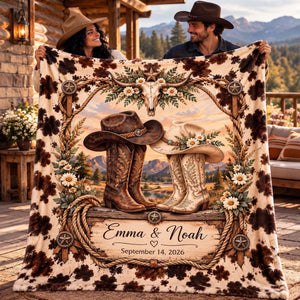 Personalized Western Cowboy Couple Blanket | Wedding Anniversary Gift For Country Couple