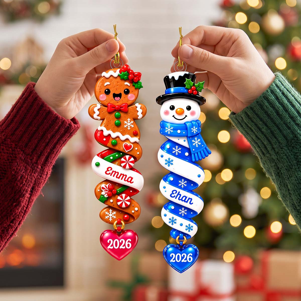 Personalized Spiral Christmas Character Acrylic Ornament | Cute Christmas Keepsake For Family