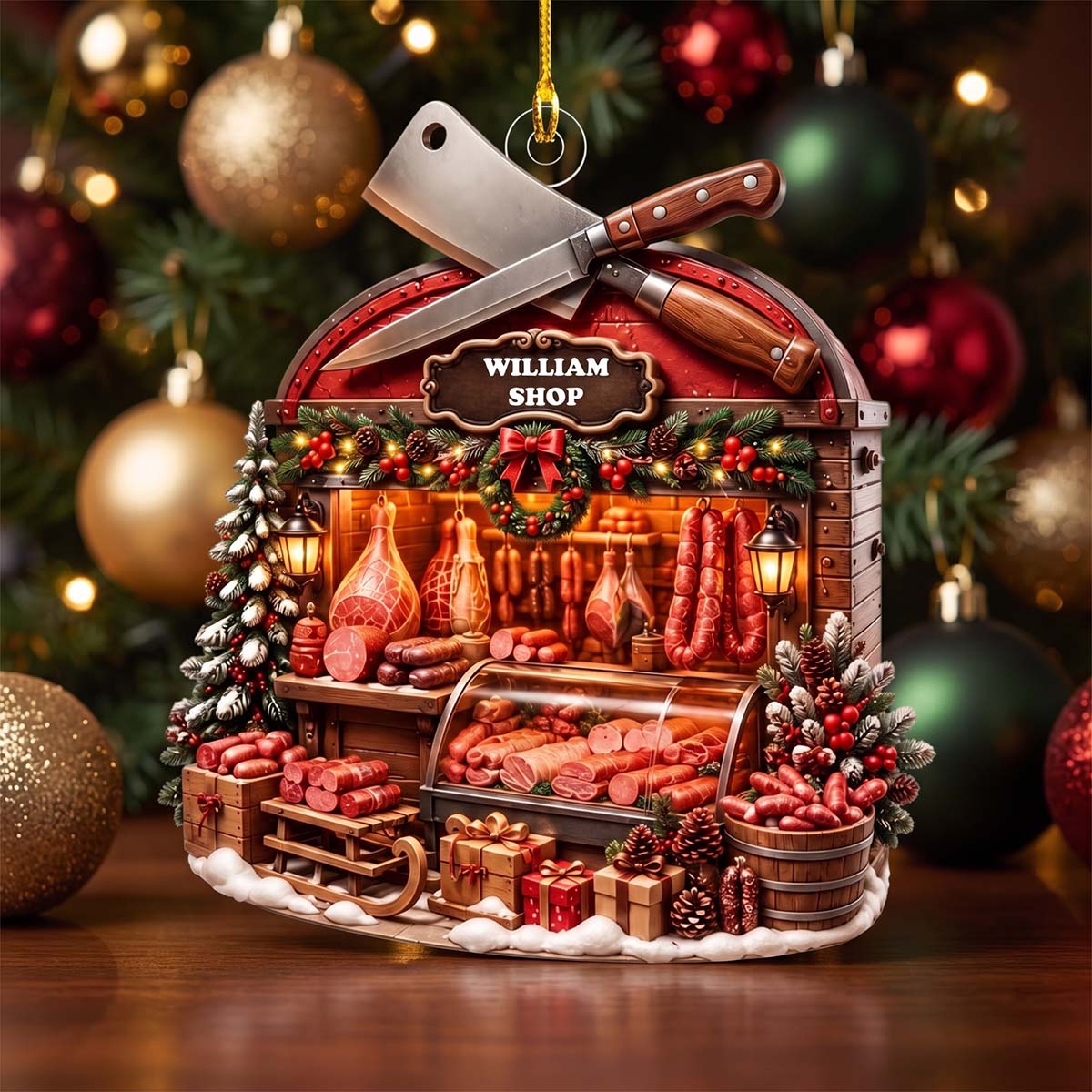 Personalized Butcher Shop Christmas Ornament - Custom Name Meat Market Acrylic Keepsake