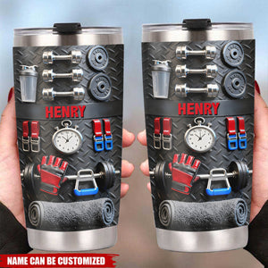 Personalized 3D Effect Gym Gear Fitness Tumbler With Name | No Pain No Gain | Unique Birthday Gift For Bodybuilders & Gym Rats