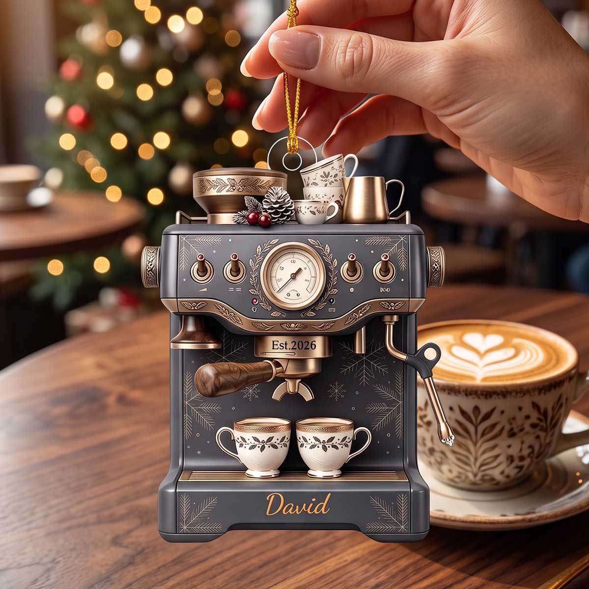 Personalized Espresso Machine Christmas Acrylic Ornament - Vintage Coffee Lover Baristas Keepsake Gift