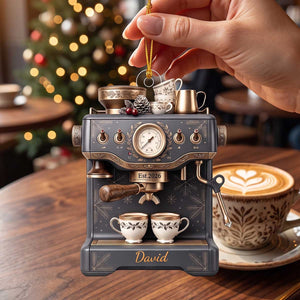 Personalized Espresso Machine Christmas Acrylic Ornament - Vintage Coffee Lover Baristas Keepsake Gift