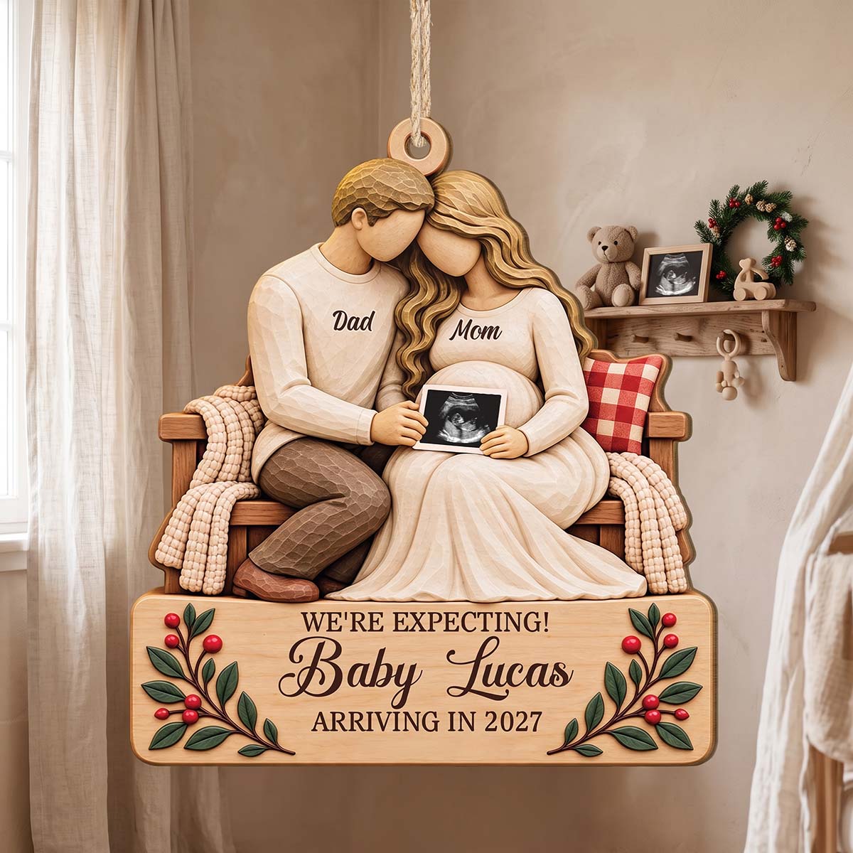 We're Expecting Personalized Wooden Ornament - Christmas Keepsake For Mom & Dad-to-Be