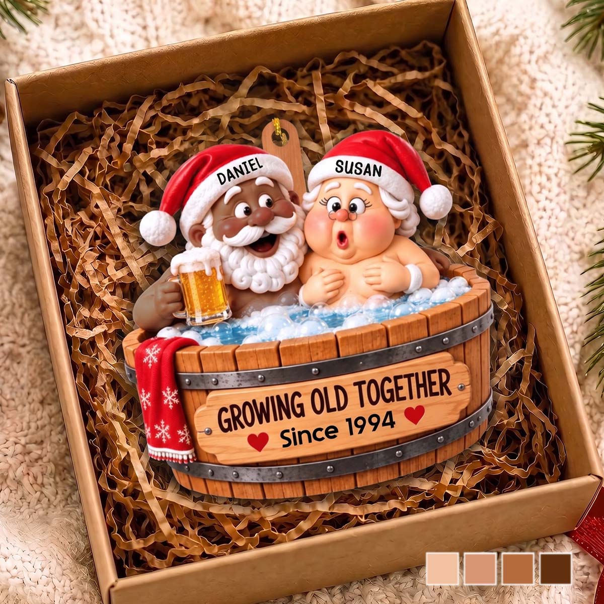 Couple Hot Tub Growing Old Together Christmas - Personalized Wood Ornament