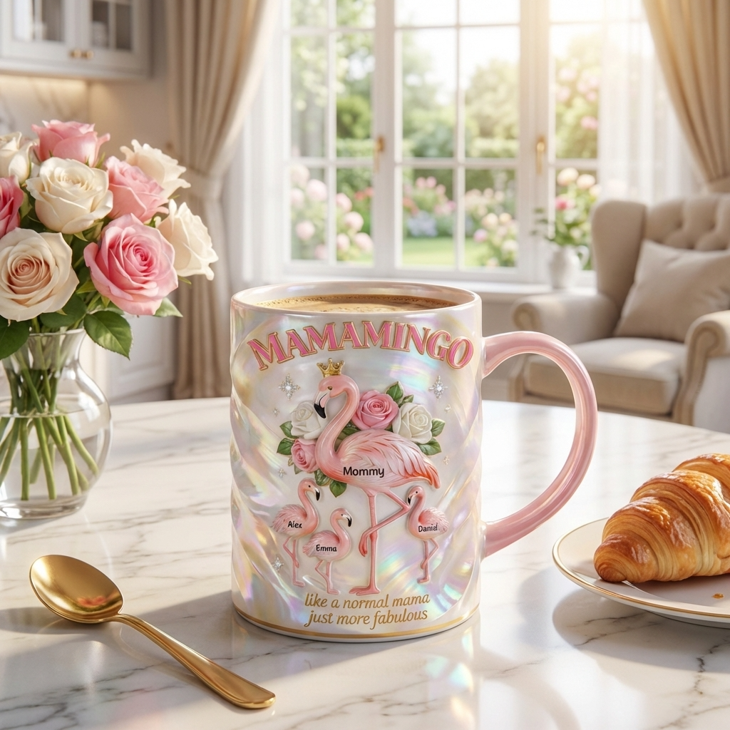 Personalized Flamingo Mom And Kids Coffee Accent Mug - Mother's Day Gifts For Mom Grandma