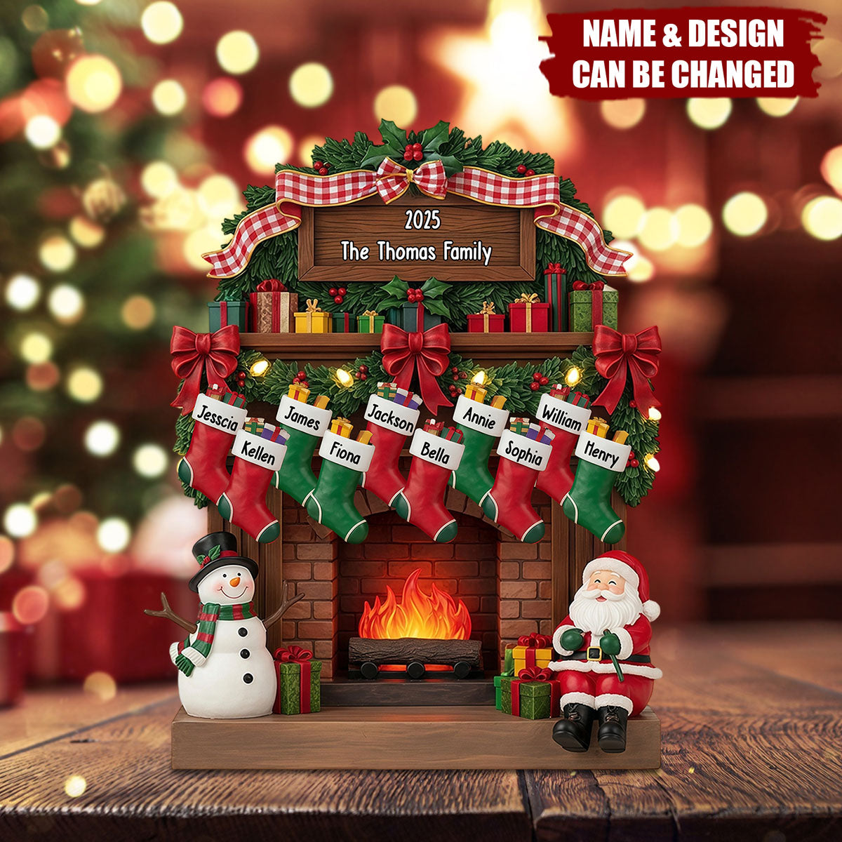 Personalized Family Shaped Christmas Acrylic Plaque With Name & Design "Hang" Family Warmth Into Christmas Fireplace