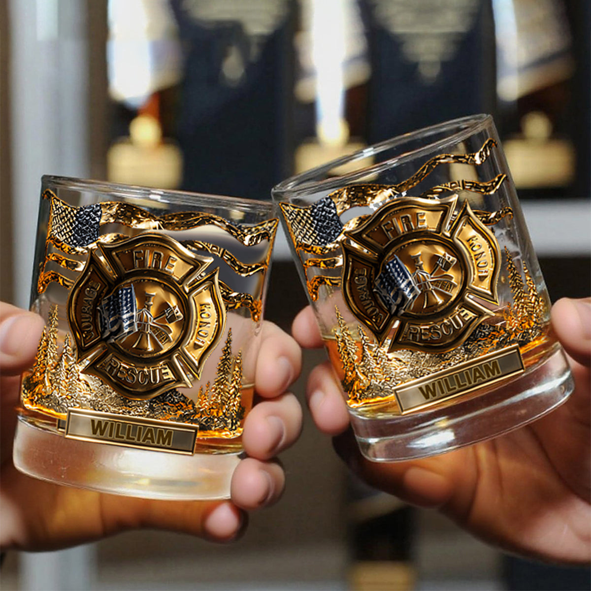 Personalized Firefighter Whisky Glass With Name | Special Gift For Hero Dad Boyfriend & Friend