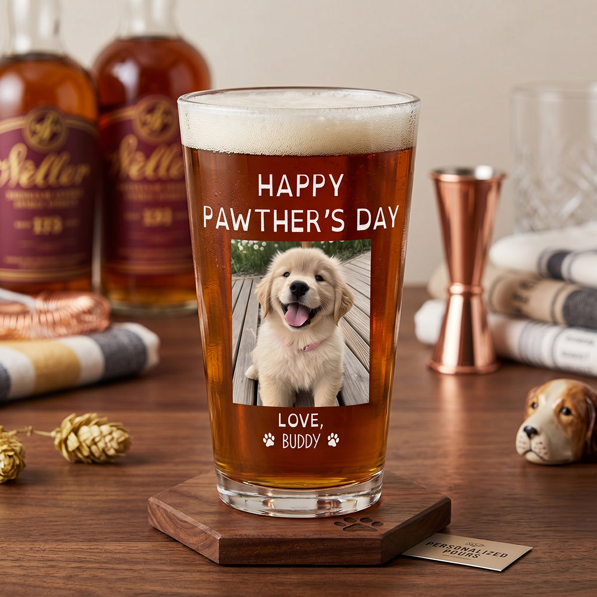 "Happy Pawther’s Day" Personalized Beer Glass - Custom Photo Gift for Dog Dad