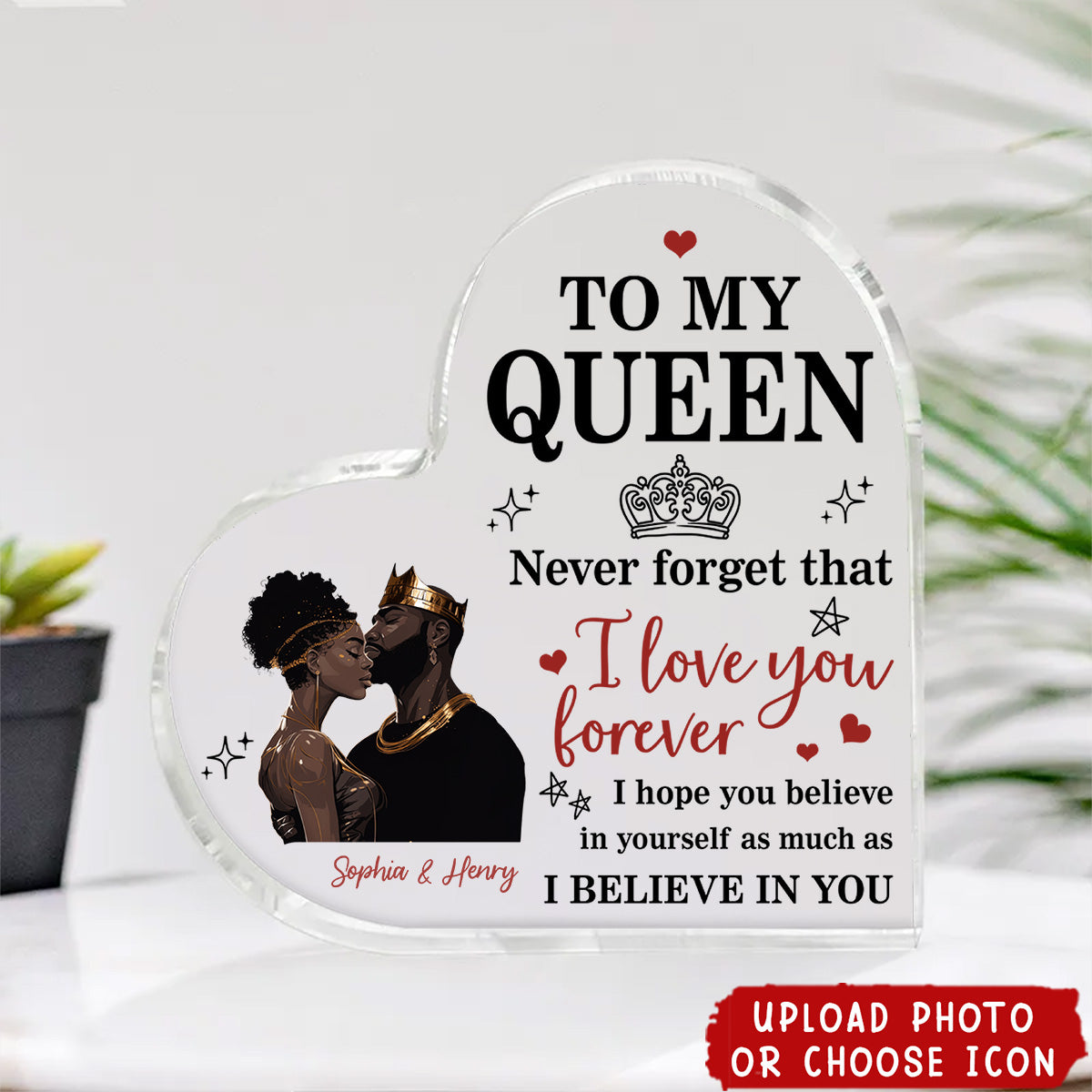 To My Black King, Queen - Personalized Heart-shaped Acrylic Plaque, Gift For Afro Couple