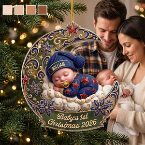 Personalized "Sleeping Baby on Moon" Acrylic Ornament | Baby's 1st Christmas Keepsake Gift for Family