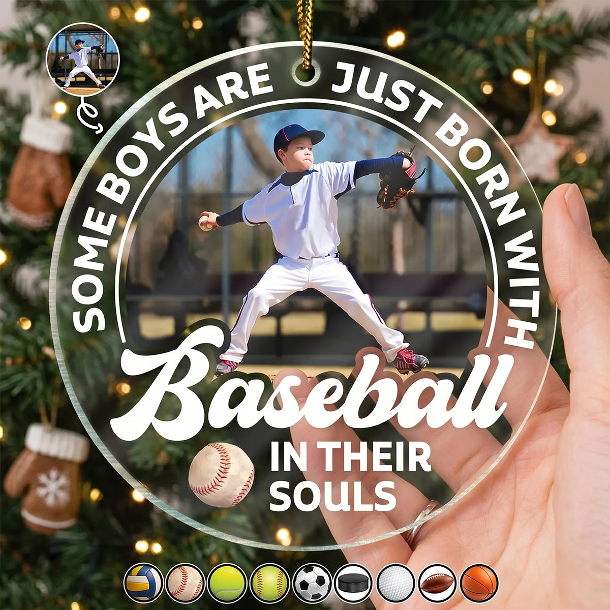 Personalized Acrylic Christmas Ornament "Born With ball In Their Souls" | Sports Youth Keepsake Gift
