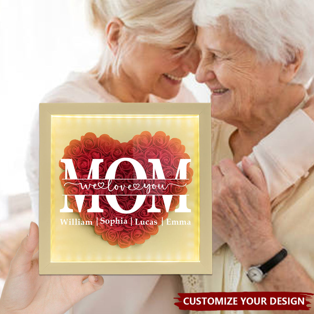 We Love You Mom - Personalized Flower Shadow Box With LED Light,Mother's Day Gift