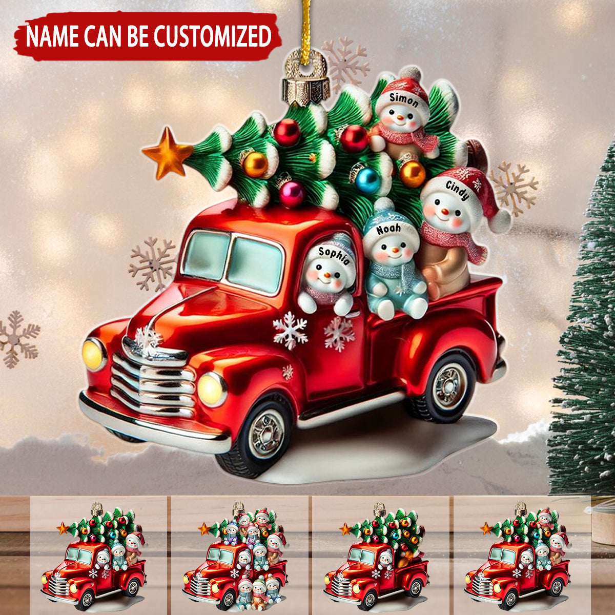 Personalized Nana's Cute Little Snowmen Christmas Ornament | Name Customized | Red Truck Snowman Christmas Tree | Warm Gift for Holiday Homes