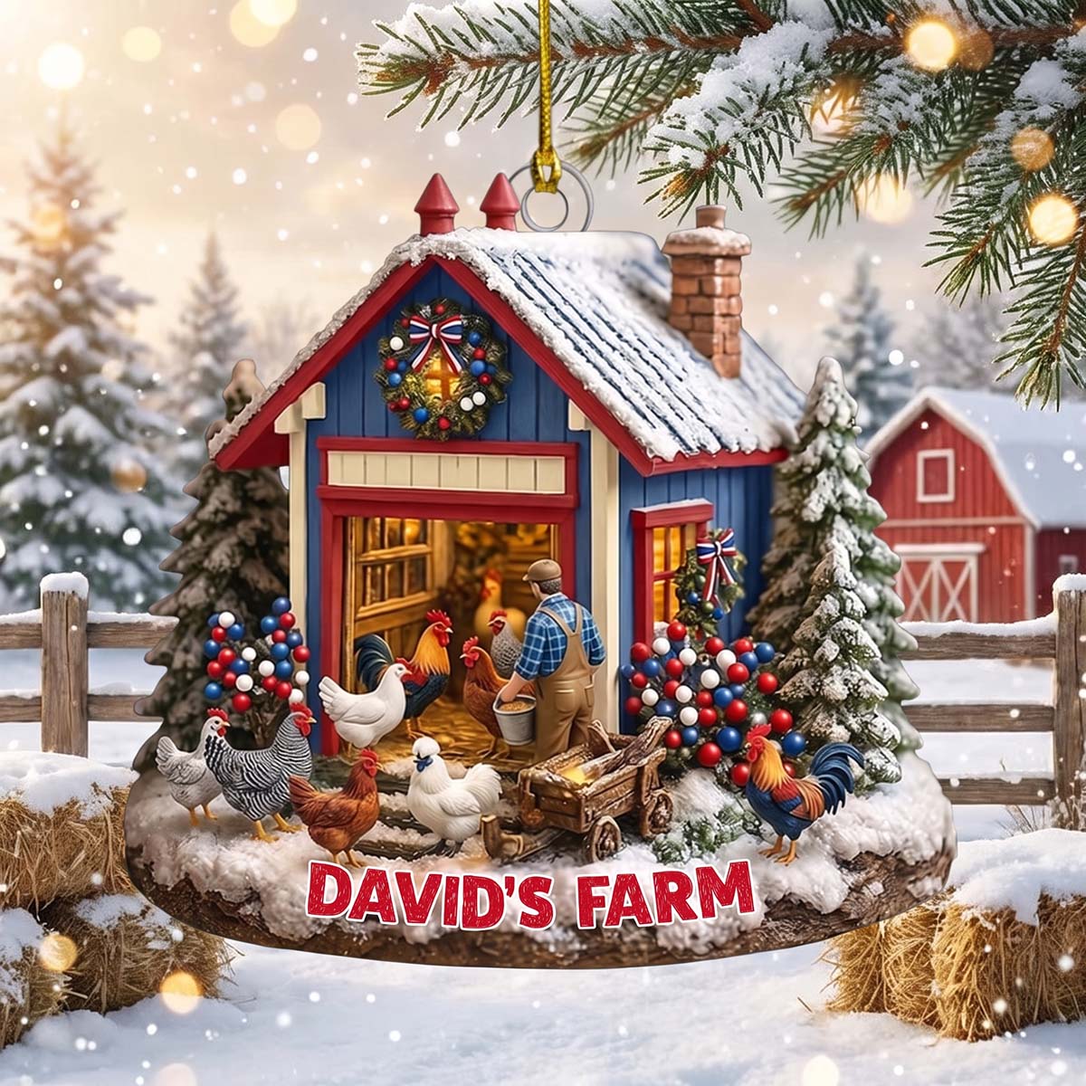 Warm Cozy Christmas Farm - Personalized Christmas Acrylic Ornament