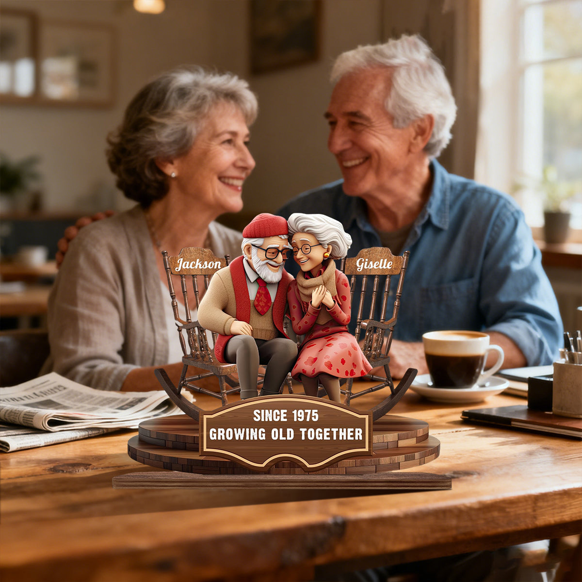 Personalized "Growing Old Together"Standing Wooden Plaque With Name & Year Christmas Anniversary Wedding Gift For Couple For Grandparents