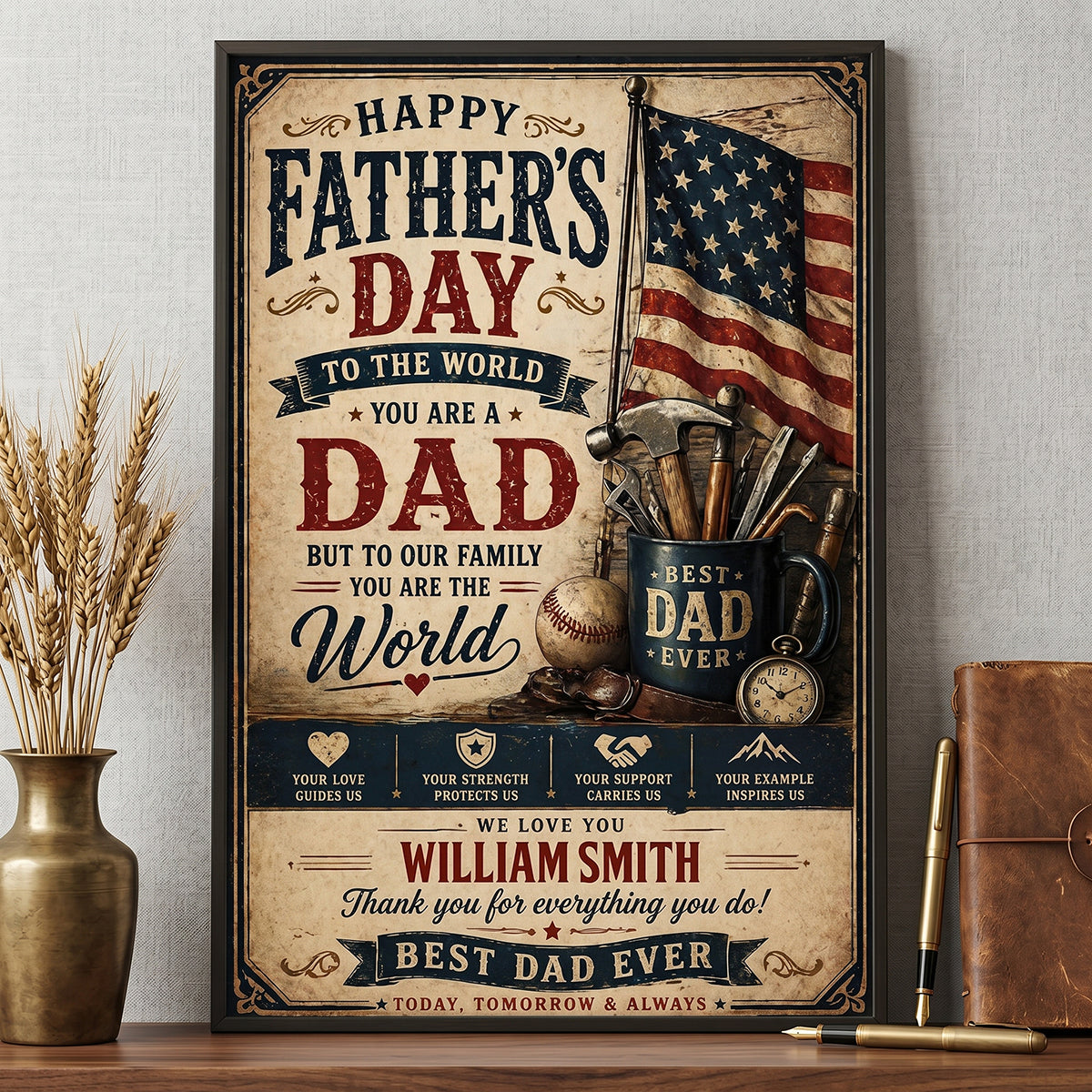 Personalized Vintage "Best Dad" Ever Canvas Poster | Father's Day Gift For Husband Dad Grandpa