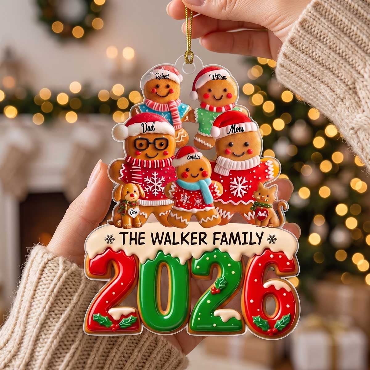 Personalized Gingerbread Family Christmas Tree Acrylic Ornament | Holiday Keepsake Gift For Family