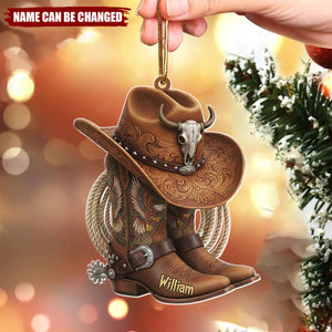 Personalized Western Boots and Hat Ornament With Name Free-Spirited Christmas Gifts For Rodeo Lover