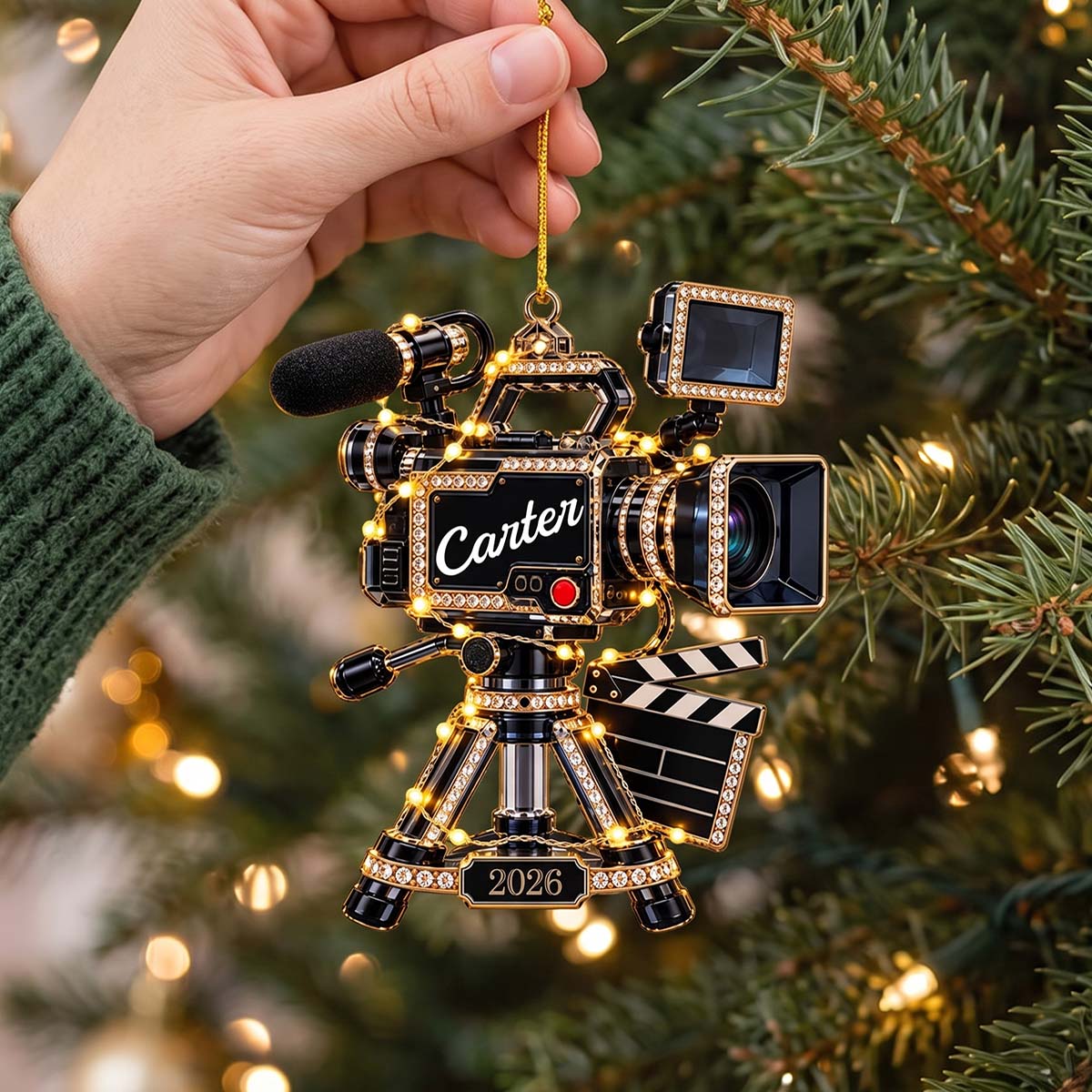 Personalized Movie Camera Christmas Ornament | Unique Christmas Gift For Filmmakers Videographer Lover