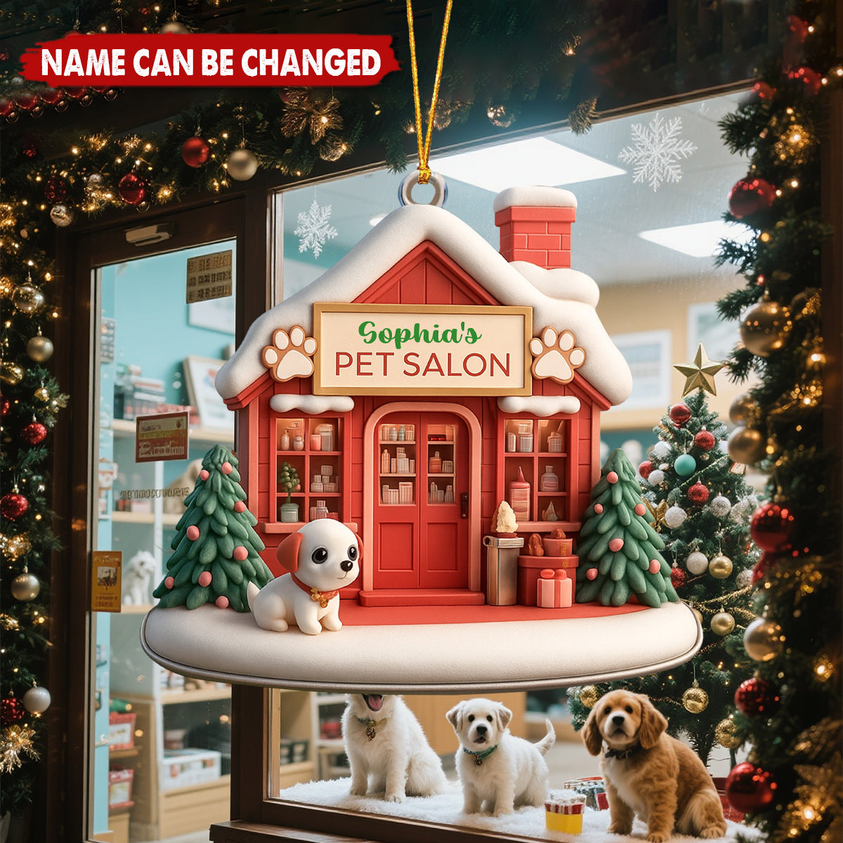 Personalized Wooden Pet Salon Ornament With Name,Christmas Gift For Dog Groomers & Pet Lovers