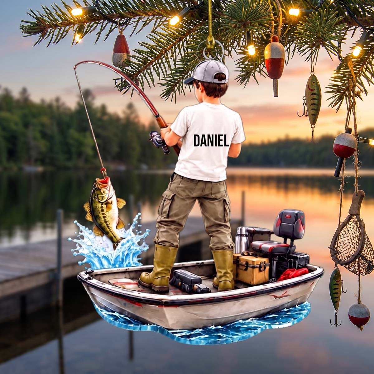 Fishing Is My Therapy - Personalized Acrylic Ornament, Custom Name Christmas Angler Keepsake, Fishing Gift