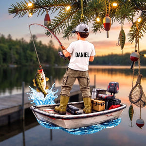 Fishing Is My Therapy - Personalized Acrylic Ornament, Custom Name Christmas Angler Keepsake, Fishing Gift