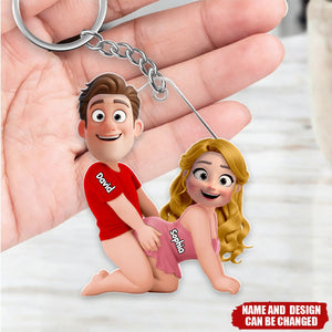 Personalized Naughty Couple Acrylic Keychain With Names & Design | Hilarious Valentine's Day Gag Gift For Fun Couples