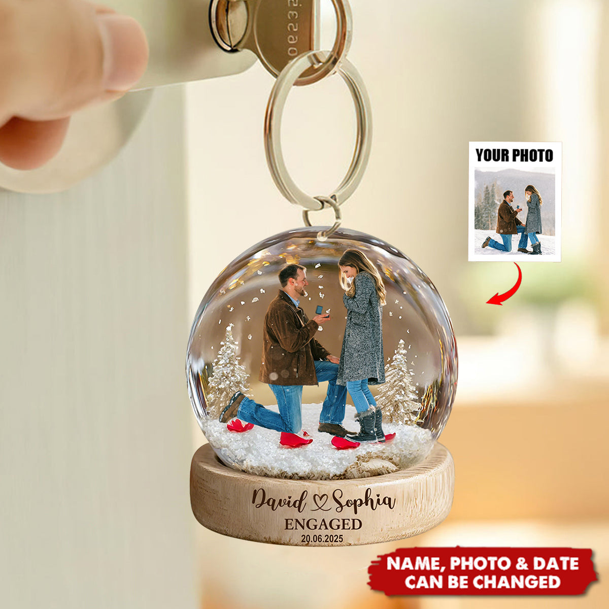 Personalized Photo Engaged Proposal Keychain With Names & Date | Romantic Valentine's Gift For Couple