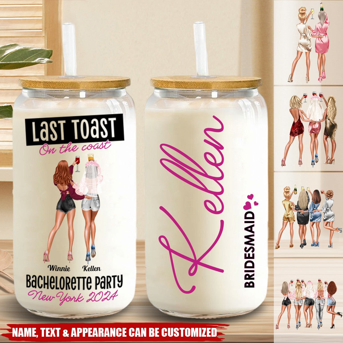 Bachelorette Party Gift Last Toast On The Coast - Personalized Clear Glass Cup